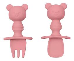 Kit Talheres Silicone Ursinho Rosa Buba