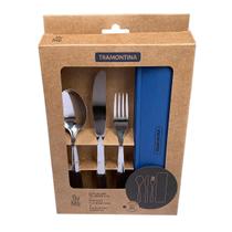 Kit Talheres Tramontina By Me 4 Peças Aço Inox Estojo Ecológico Verde Portátil 61229000