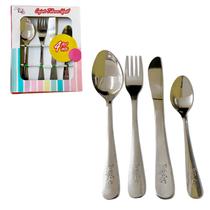 Kit Talheres Ursinho De Bebe Garfo Faca Colher Em Aço Inox 4 Peças Introdução Alimentar