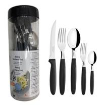 Kit Talheres Utencilios 24 Peças No Pote Faqueiro Com Lâminas Aço Inox