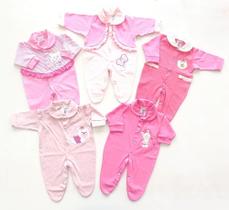 KIT Tamanho PREMATURO - Macacão Longo em Malha - 5 Unidades - Tons Rosa - Nethuno Baby
