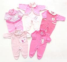 KIT Tamanho PREMATURO - Macacão Longo em Malha - 5 Unidades - Tons Rosa - Nethuno Baby