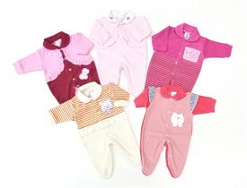 KIT Tamanho PREMATURO - Macacão Longo em Plush - 5 unidades - Tons Rosa - Nethuno Baby