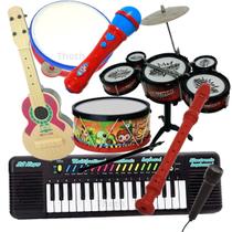 Kit Tambor Bateria Teclado Viola Microfone Infantil 7 Itens - Art Brink