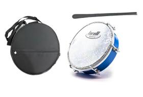 Kit Tamborim Torelli Azul Pele Holográfica com Capa Baqueta