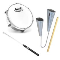 Kit Tamborim Tt414 + Agogô To015 + Baqueta Tq023