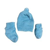 KIT TAMINE 3PCS U06 AZUL - Inclui Sapatinhos, Luvas e Touca