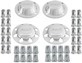 Kit Tampa Cubo Cromada Dianteira Traçao 8 Furos DAF + Capa Porca Belga Kit Tampa Cubo Cromada Dianteira Traçao 8 Furos DAF + Capa Porca Belga