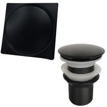 Kit Tampa Ralo Click 10x10 preto E Valvula Click 1 1/4 preta Pia Inox Para Banheiro Conjunto 2 Peças Escoamento