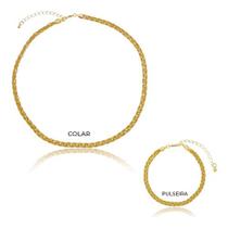 Kit Tânia - Colar + Pulseira Trançado 4 Fios Banhado em Ouro 18k