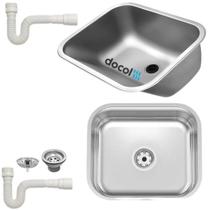 Kit Tanque Aço Inox Docol 50x40 Fosco E Cuba Tramontina Aço Inox 40x34x14 Fosca Combo Válvula e Sifão