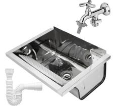 Kit Tanque De Parede Inox 63x47 Com Torneira E Sifão Docol Inox