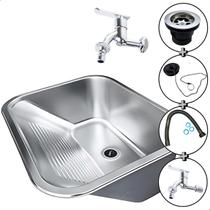 Kit Tanque Inox Lavanderia Monobloco 30L com Torneira metal