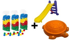 Kit Tanque Jabuti de Areia + Escorregador médio + 350 Bolinhas Coloridas