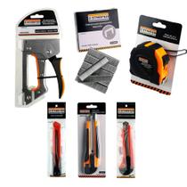 Kit Tapeçaria Grampeador Grampos Trena Jogo Estilete Starfer Kit Tapeçaria Grampeador Grampos Trena Jogo Estilete Starfer
