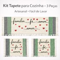 Kit Tapete 3 Peças para Cozinha Tear Artesanal Passadeira + Tapetes
