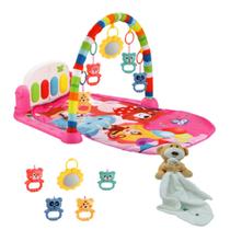 Kit Tapete Atividades Rosa Musical + Naninha Anti Alérgico