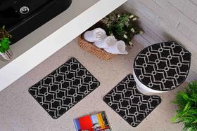 Kit Tapete Banheiro 3 Peças Mandala Preto Pratik Kit Tapete Banheiro 3 Peças Mandala Preto Pratik