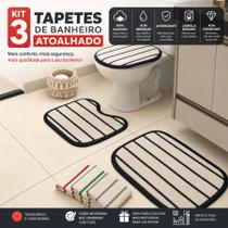 Kit Tapete Banheiro Com 3 Peças Algodão Jogo de Banheiro Atoalhado Decoração Listras Coloridas Kit Tapete Banheiro Com 3 Peças Algodão Jogo de Banheiro Atoalhado Decoração Listras Coloridas