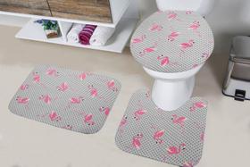 Kit Tapete Banheiro Completos Antiderrapante Flamingo Claro
