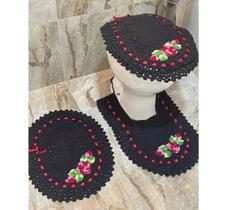 Kit Tapete Banheiro Crochê Jogo 3 Peças Bordado