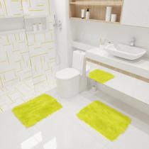 Kit Tapete Banheiro Felpudo Peludo Amarelo 40 x 60 cm