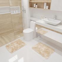 Kit Tapete Banheiro Felpudo Peludo Bege 40 x 60 cm