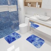 Kit Tapete Banheiro Felpudo Peludo Mesclado Azul 40 x 60 cm