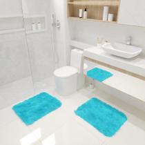 Kit Tapete Banheiro Felpudo Peludo Turquesa 40 x 60 cm