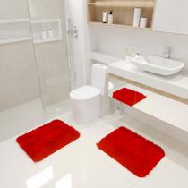 Kit Tapete Banheiro Felpudo Peludo Vermelho 40 x 60 cm