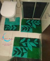 Kit tapete banheiro ramo verde 3 peças