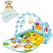 Kit Tapete Bebe Ginásio Infantil Animais Azul e Naninha Urso Kit Tapete Bebe Ginásio Infantil Animais Azul e Naninha Urso