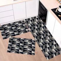 Kit Tapete Capacho e Passadeira Cozinha 3 Peças Antiderrapante Decoração Diversas Estampas