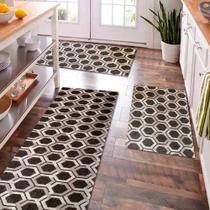 Kit Tapete Capacho e Passadeira Cozinha 3 Peças Antiderrapante Decoração Diversas Estampas