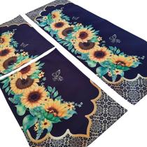 Kit Tapete Cozinha Jogo 3 Peças Antiderrapante Girassol 03