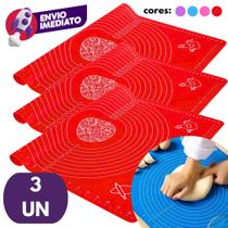 Kit Tapete Culinário Com Medidas Silicone Maleável Esteira Confeitaria Massas Pizza Artesanato