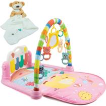 Kit Tapete de Atividade Bebê Mobile Rosa + Naninha Elefante