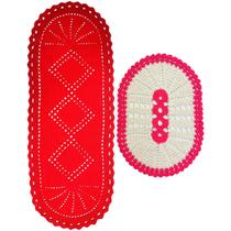 Kit Tapete De Banheiro Crochê Oval Branco Com Rosa Pink 57Cm E Passadeira 125Cm Ótima Qualidade Não Desfia Ao Lavar