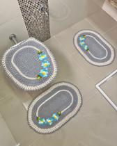 Kit Tapete De Banheiro Ipê Bordado 3 Peças Crochê Artesanal