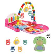 Kit Tapete de Bebes Educativo Confortável Rosa e Brinquedo