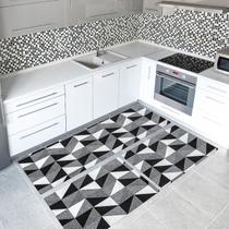 Kit Tapete de Cozinha 3 Peças em Tecido Jacquard c/ Antiderrapante Látex - Dallas Preto