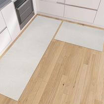 Kit Tapete de Cozinha Artesanal 2 e 3 Peças Chevron Minimalista com Passadeira e Capacho Antiderrapante Rústico Cru Cinza