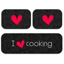 Kit Tapete De Cozinha I love Cooking Preto Único Kit Tapete De Cozinha I love Cooking Preto Único