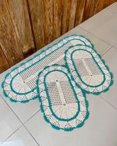 Kit Tapete e Passadeira Cozinha Oval 3 Pçs Leque Com Listra