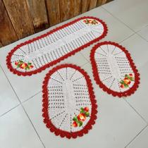 Kit Tapete e Passadeira Cozinha Oval 3 Peças Cristal Bordado