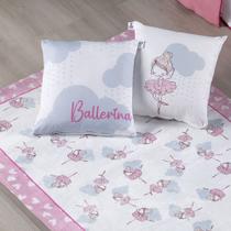 Kit Tapete Estampado Com Capas de Almofadas 3 Peças Ballerina Juvenil 100% Poliéster - mr enxovais