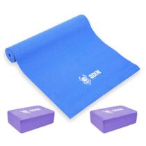 Kit Tapete Ioga Pvc E 2 Blocos Yoga Eva Tijolo Par Odin Fit