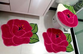 Kit tapete para banheiro formato flor, cor rosa e verde 3 peças tamanho M - Lola