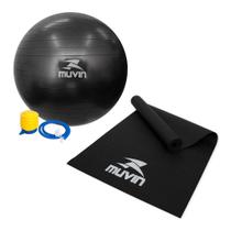 Kit - Tapete Para Yoga em PVC Muvin Tamanho 168cm x 61cm x 0,4cm Bola de Pilates 65cm Com Bomba
