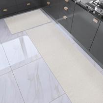 Kit Tapete Passadeira Cozinha 1,30m X 45cm 2 Peças Capacho 45cm X 65cm Antiderrapante Tecido Algodão Emborrachado E.V.A Cru Bege